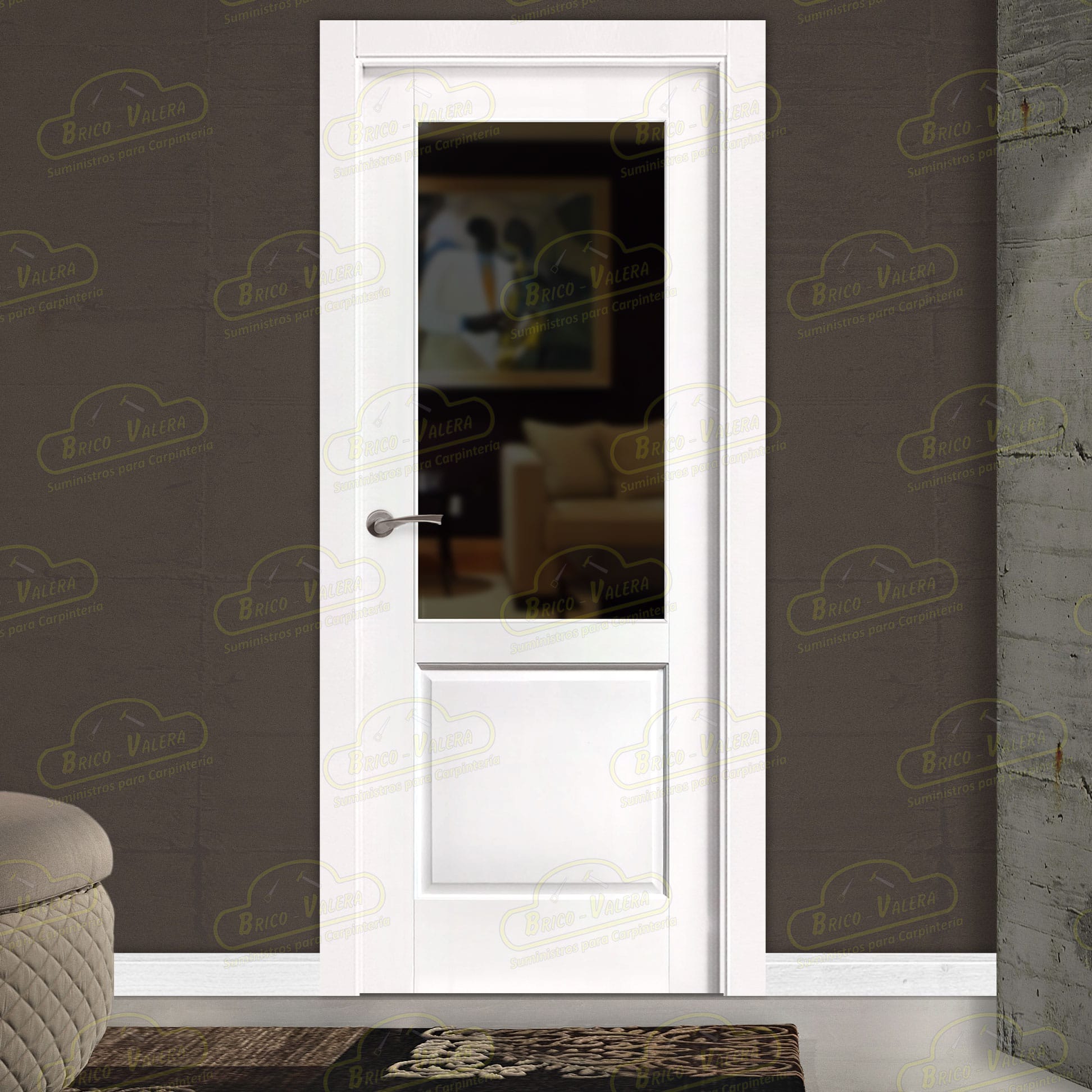 Puerta PM-1109-R Miel Rústica de Interior de Madera Lacada en Blanco