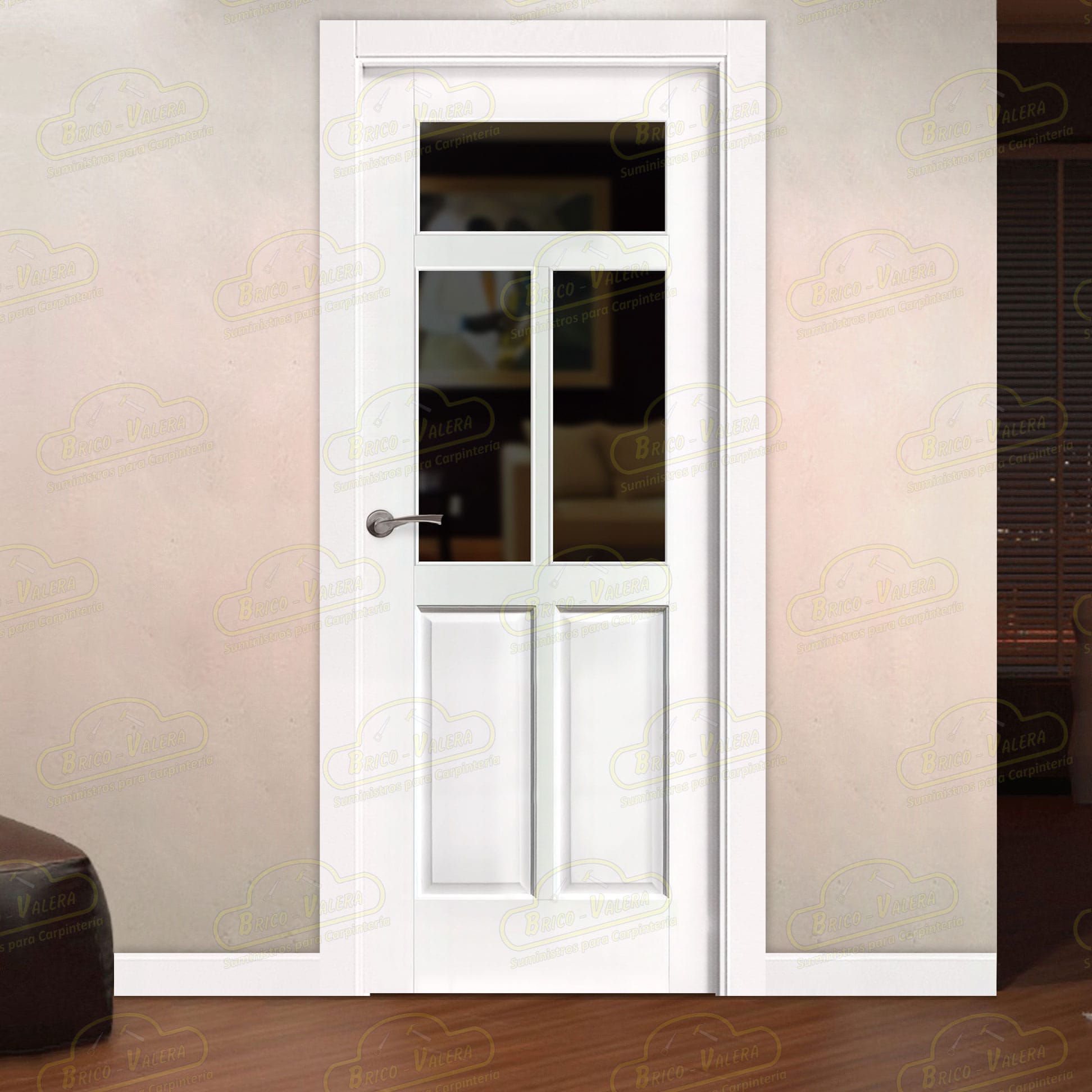 Puerta PM-401-R V3 Rústica de Interior de Madera Lacada en Blanco