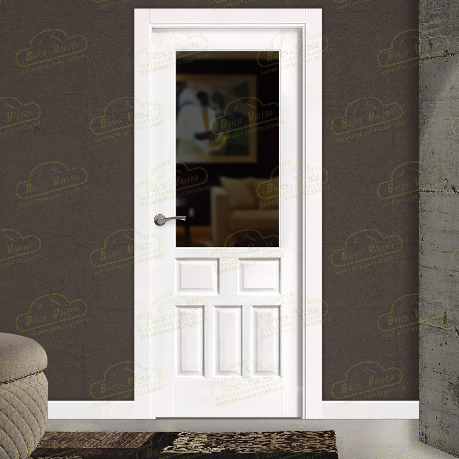 Puerta PM-890-R ZV1 Rústica de Interior de Madera Lacada en Blanco