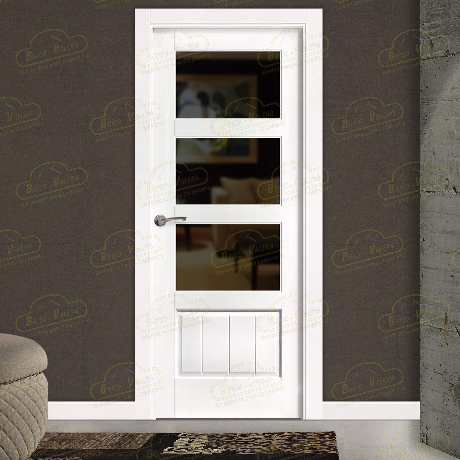 Puerta PM-9026-R V3 Rústica de Interior de Madera Lacada en Blanco