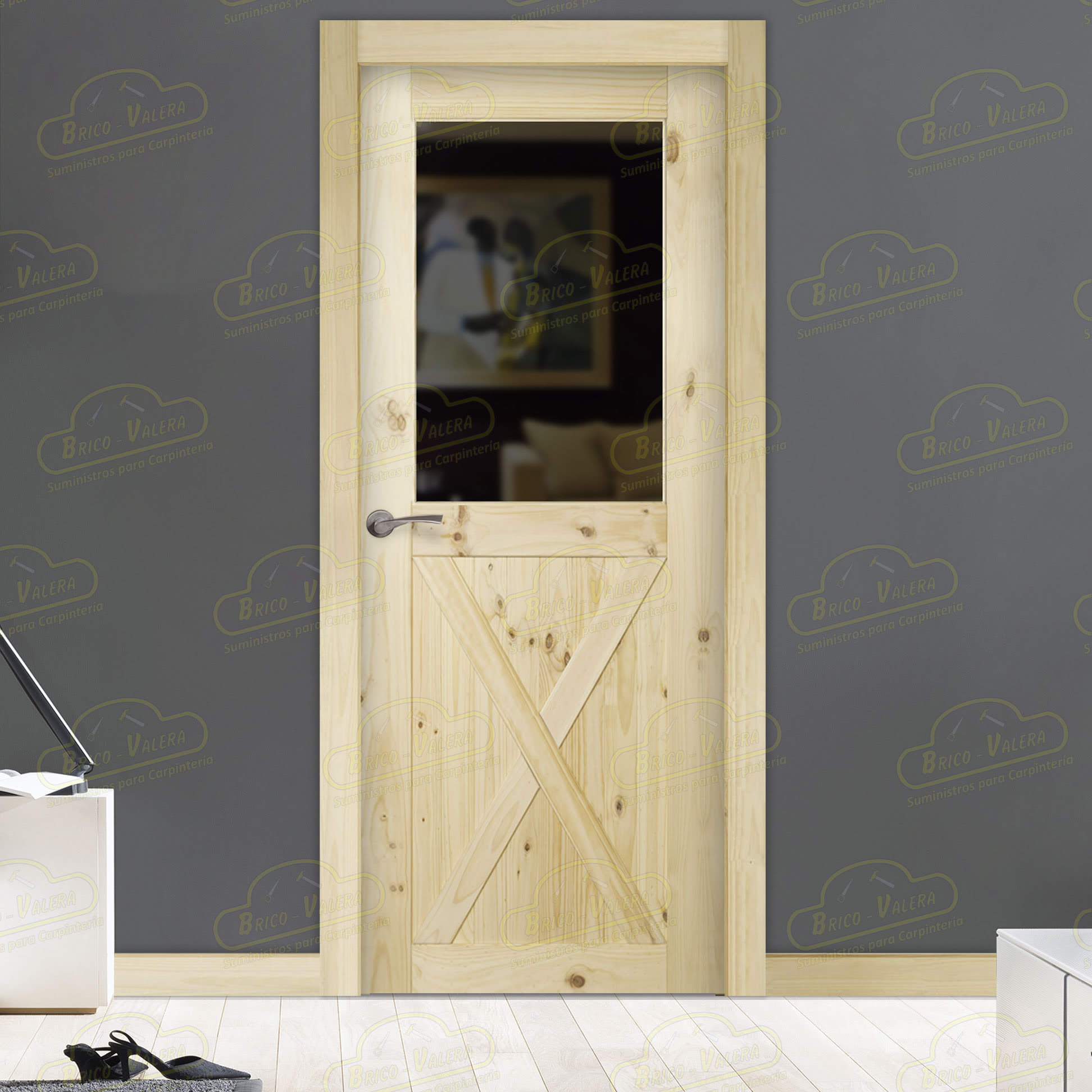 Puerta Gr003-L ZV1 Rústica de Interior de Madera en Crudo