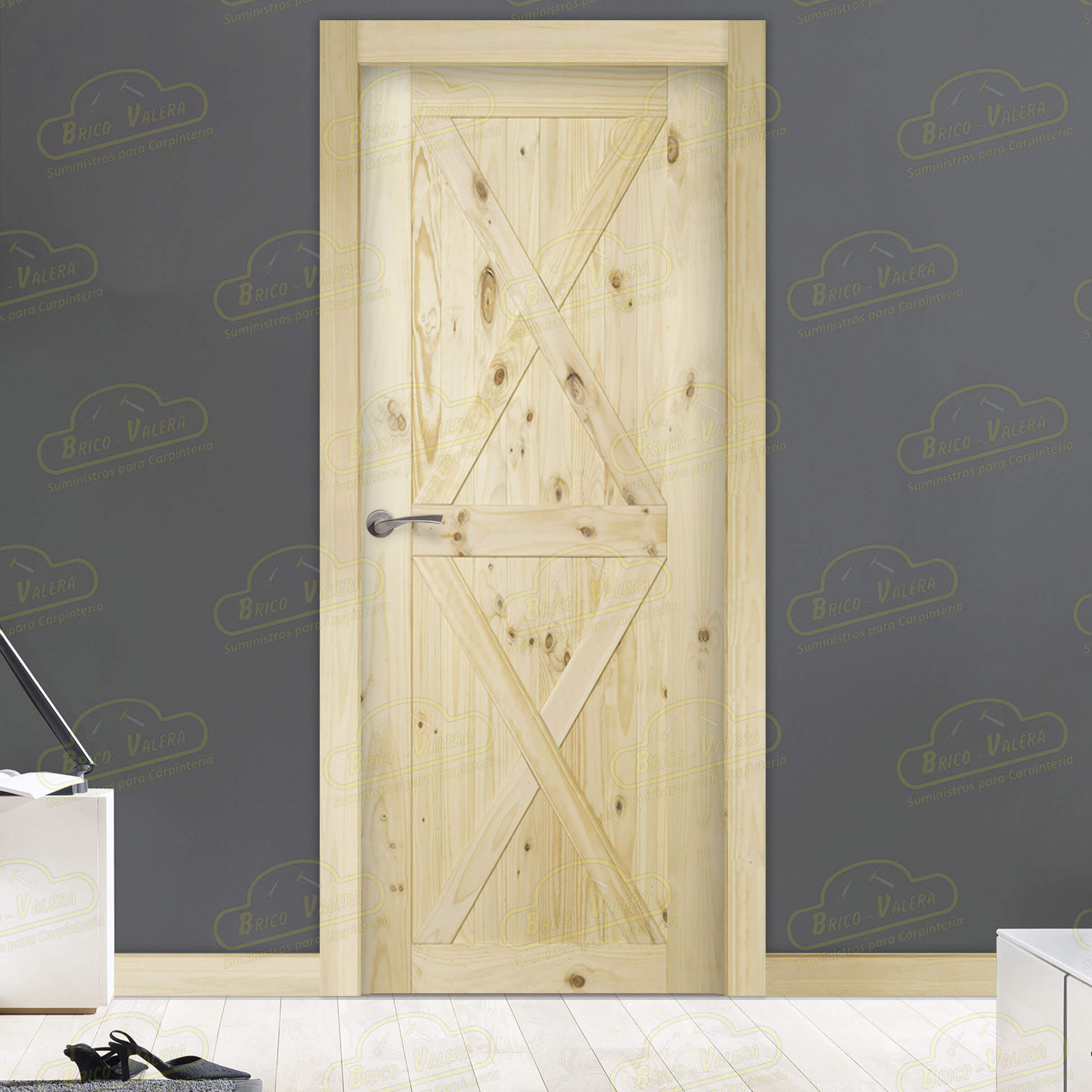 Puerta Gr003-L Rústica de Interior de Madera en Crudo